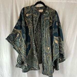 Paper Lace Boho Knit Shawl Women’s OS Soft Floral Teal Blue Gypsy Textured Cape